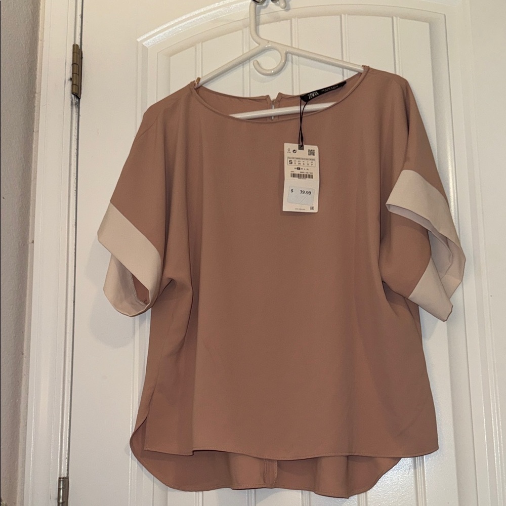 NWT Zara Blush & Cream Colorblock Oversized Blouse - Picture 5 of 11